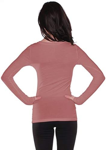 Active Basic Athletic Fitted Plain Long Sleeves Round Crew Neck T Shirt Top Dusty Pink