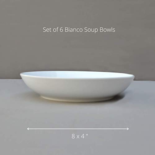 Euro Ceramica Bianco Service For 6 Dinnerware High Gloss Fine Porcelain White Essential, 8" X 4" Soup/Pasta Bowl Set 20Oz Capacity For Soup Pasta Rice Cereal #TOP1