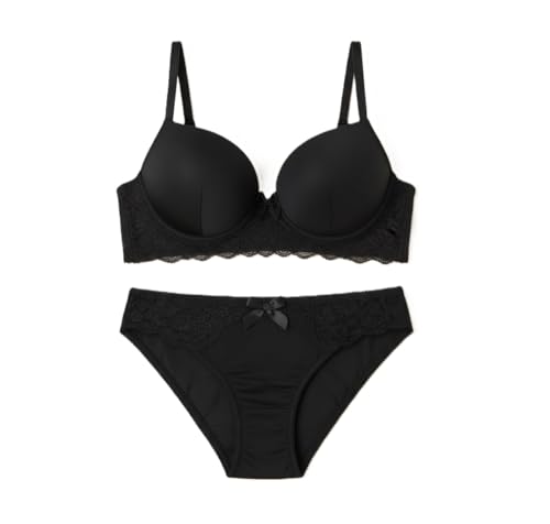 Image of Women's Elegant Lace Trim Padded Lingerie Set with Bow Detail, Push-Up Bra and Matching Panty, Available in six Colours