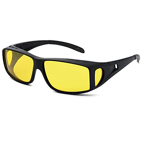 Paukis Night Driving Glasses for Men & Women, HD Polarized Wraparounds Fit Over Glasses, Oversized Night Vision Glasses