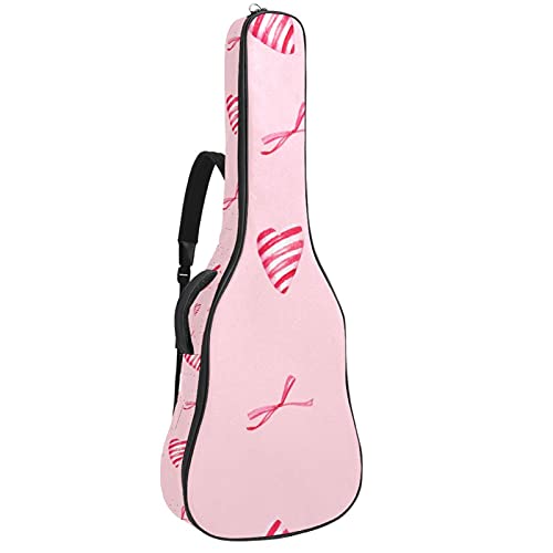 Housse de guitare 106 cm rose à cœurs avec bandoulière