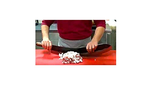 Carbon Steel Handmade Forged Gourmet Professional Chef Butcher Chopping Mincing Knife Handled Curved Kebab Meat Mezzaluna Herb Big Blade Kitchen Cleaver (19.7 In/50 Cm) #TOP7