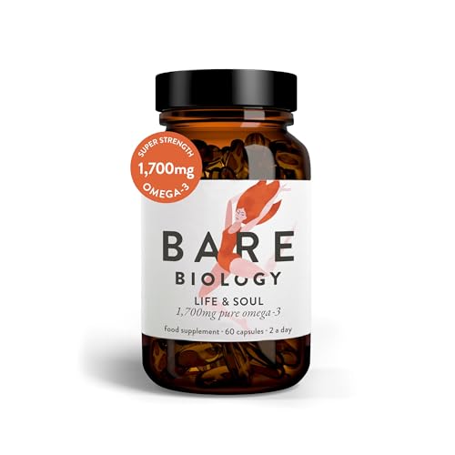 Bare Biology Super-Strength Fish Oil 1,700mg Omega-3 - Life & Soul Daily Omega 3 Capsules (1 Month Supply - 60 Capsules) 1,100mg 500mg DHA, Supports Heart, Brain Function & Eye Health