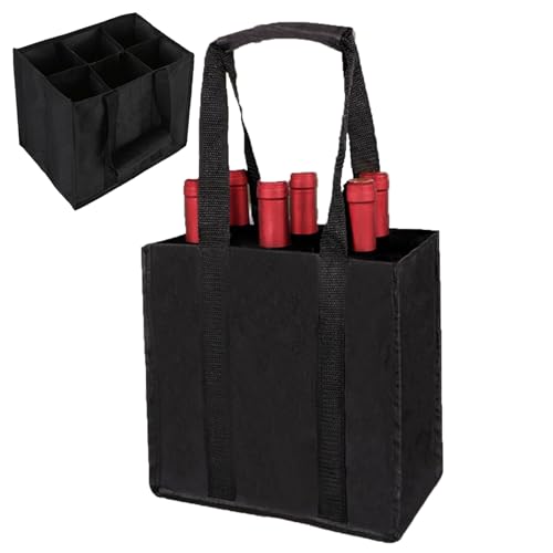 Liekadijiae Sac de Transport pour Bouteille de Vin, Sac à Bouteilles, Cabas pour 6 Bouteilles de 1,5 Litre, Sac de Rangement Réutilisable Porte Bouteille avec Poignée(10,63 x 7,09 x 10,63 Pouces)