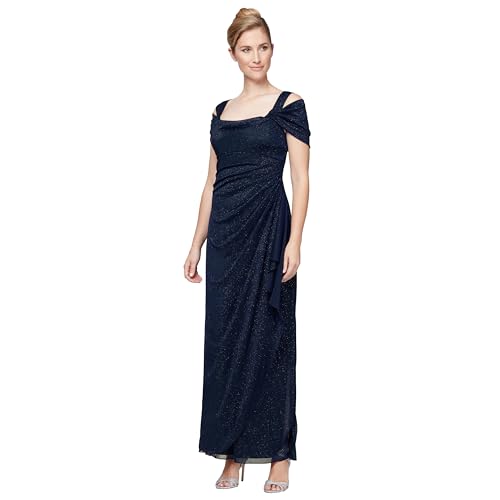 Alex Evenings Women's Long Cold Shoulder Dress with Beaded Detail