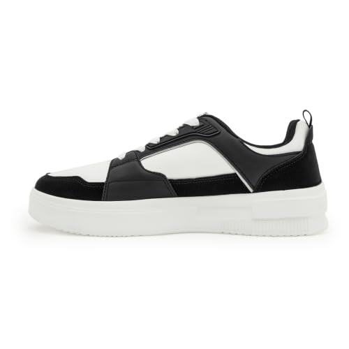 Image of Red Tape Men's Sneakers Black White Pu Round Toe Lace-Up Responsive Sole