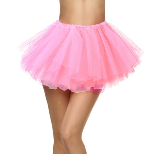 Tutu pour adulte femme : jupe tutu rose élastique 5 couches en tulle