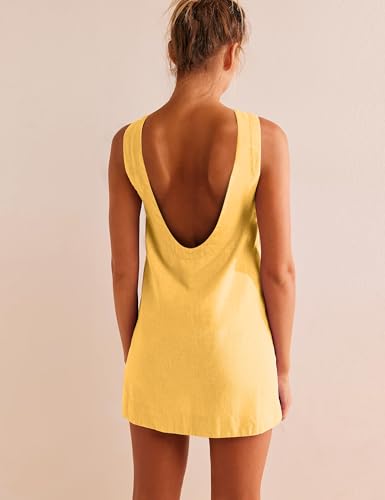 Image of VIUTIL Womens Summer Linen Mini Dress Boat Neck Low Back Sleeveless Tank Dresses with Pockets 2026 Vacation Outfits