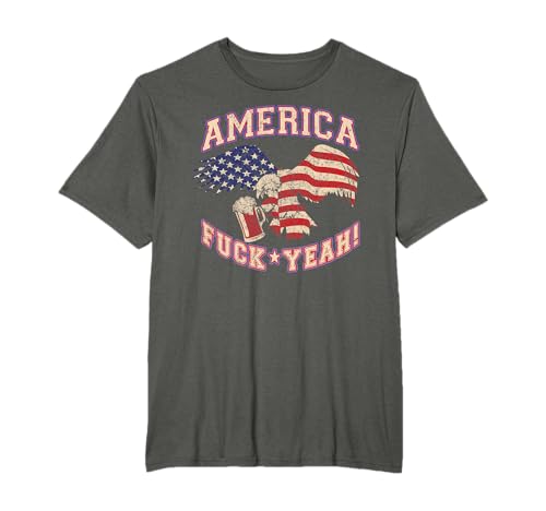 Image of America Fuck Yeah Bald Eagle Beer 4th of July Vintage T-Shirt