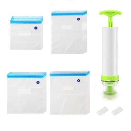 10 bolsas de vacío reutilizables con bomba de mano y clips para una cómoda conservación de alimentos (26 x 28 cm)