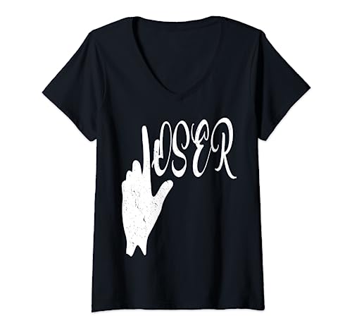 Loser Funny Loser Hand Gesture L - Letrero de mano Camiseta Cuello V