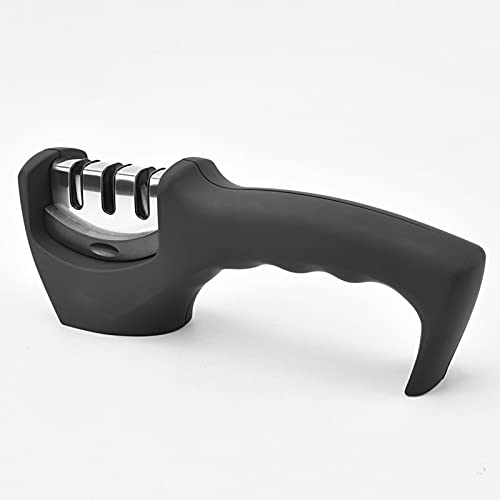Bagonias Knife Sharpener – 3 Stage Manual Kitchen Sharpening Tool for Steel & Ceramic Knives | Non-Slip Base, Easy Grip | for Chef, Paring, Serrated & Utility Knives