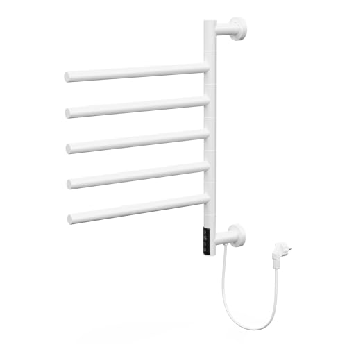 LuxeBath Chauffe-Serviette Électrique, 75W 45-60°C 450x622 mm, Rotation 180° Support Mural, 5 Bras Pivotants et Minuterie, Radiateur de Salle de Bain Blanc...
