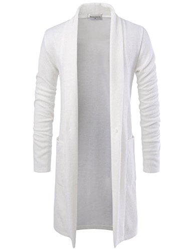 NEARKIN (NKNKTNC803 Mens Slim Cut Look Knitwear Shawl Collar Long Cardigan Sweater White US L(Tag Size L)