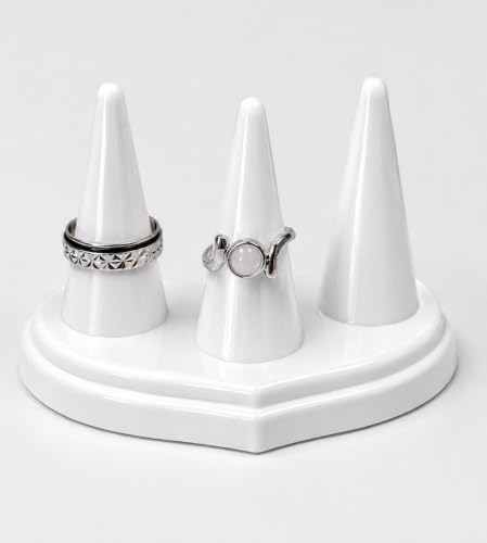 Image of morel JEWEL FINGER RING HOLDERS PLASTIC 3 MOUNT JEWELRY WHITE STAND RING CONE FINGER STORAGE ORGANIZER PERFECT FOR BUSINESS PHOTOSHOOT ROOM DECORATION.(PACK OF 2)