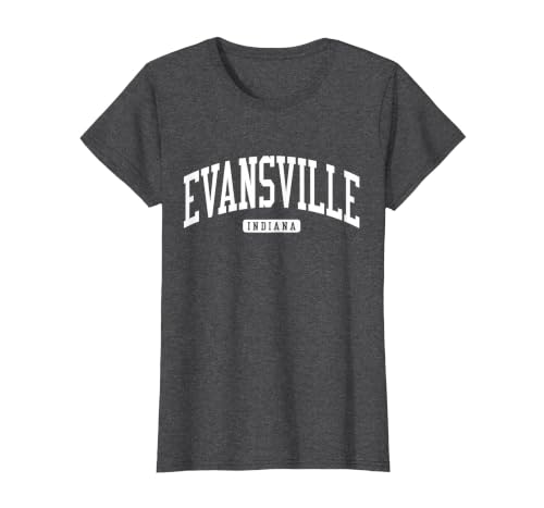 Evansville Indiana in College University Style T-Shirt, Women, Dark Heather Grey, Small