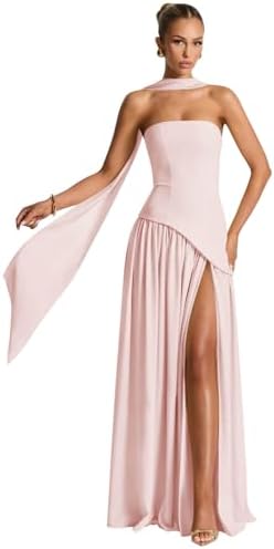 Chiffon Bridesmaid Dresses for Women with Scarf Strapless Prom Dr...