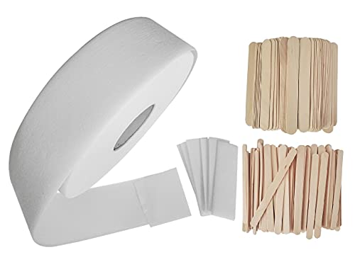 Spa Slender Non Woven Cloth Hair Removal Waxing Roll Refill Kit â€“ Pack of 3-inch x 100 yards Non Woven Cloth Roll for Waxing, 200 Wooden Wax Applicator Sticks and 100 Small Non Woven Cloth Strips for Full-Body Hair Removal