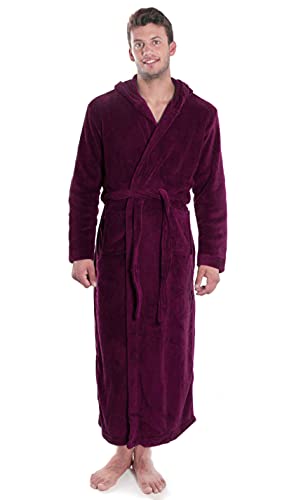 Verabella Bath Robe Winter Fleece Hooded Mens Robe,Wine,L-XL Men/XL-2XL Women
