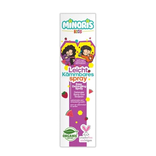 Minoris Kids Spray Desenredante – Anti-Nudos, Cabello Fino y Sensible, Bio, Vegano, Caléndula & Pantenol, Fórmula Suave, Sandía-Fresa, Testado Dermatológicamente, Sin Enjuague, Uso Diario – 200 ml