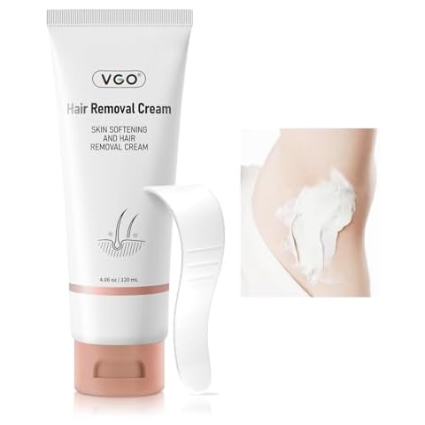 VGO Painless Hair Removal Cream for Women & Men, Hair removal cream for body, back & legs, All Skin Types, 4.06oz w/Spatula Cover