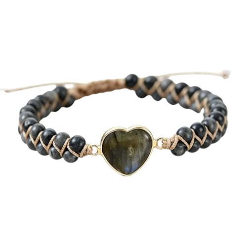 Image of Women Boho Wrap Bracelet,Handmade Natural Stone Crystal Emperor Beads Heart Bracelet, Fashion Bohemian Jewelry Gift for Women