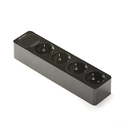 FAMATEL – Regleta de 4 tomas | Sin Cable | Hasta 3680W | 16A | 250V | Protección Infantil | Orientación tomas a 45o | Evita consumos fantasma | Negro