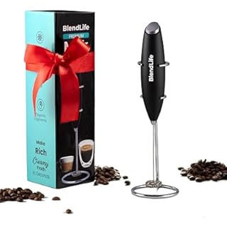BlendLife Powerful Handheld Milk Frother - Battery Operated Stainless Steel Drink Mixer - Milk Frother Stand for Milk, Coffee, Lattes, Cappuccino, Frappe, Matcha, Hot Chocolate, Egg Beaters - Black