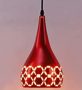 Image of GreyWings Metal Cut 3 Light Linear Hanging Light Ceiling Pendant Lamp, 6 inch Small, Red