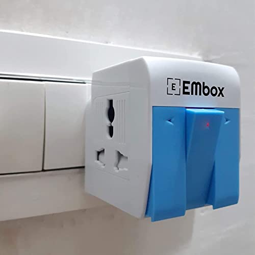 Image of EMBOX 3 Pin Multi Plug Adapter with Individual Switch 3 Pin Plug Socket Safety Shutter Spike Buster Fuse Protected Adapter 3 Way Plug Extension for Home Office Travel-5A-250V, Pack of 2 Blue