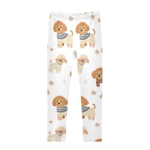 ALAZA Girls' Leggings Children's Yoga Pants Skinny Printed Dance Brown Poodle Dogs Comfortable 4T