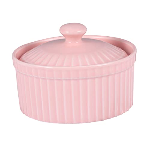 BEBEMOKO Bol De Cerámica Para Hornear Con Tapa Para Pudín Postres y Sopas Cocina Color Rosa