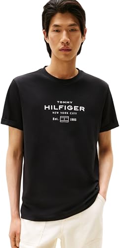 Tommy Hilfiger T-Shirt Manches Courtes Homme Stack Graphic Tee avec Col Ras-du-Cou, Noir (Black), M
