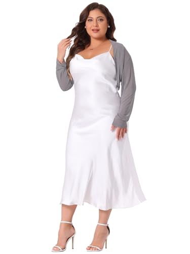 Image of Agnes Orinda Plus Size Mesh Crop Cardigans for Women Long Sleeve Open Front See Through Sheer Bolero Shrug Top