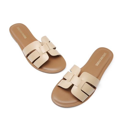 DREAM PAIRS DREAM PAIRS Women's Dressy Slide Sandals Slip-on Comfortable Slides Fashion Casual Open Toe Summer Beach Sandals,Size 8.5,Nude-Pu,DWUMSS2509