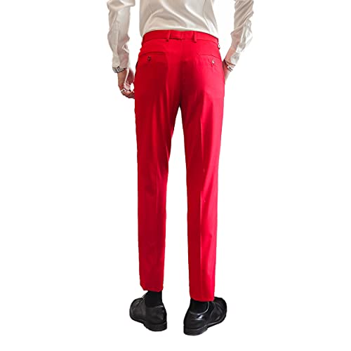 Mens Suits 2 Piece Formal Suit Vest Pants with Tie Slim Fit Suits for Men Wedding Prom Tuxedo Dress Suit Set US Size L Red4