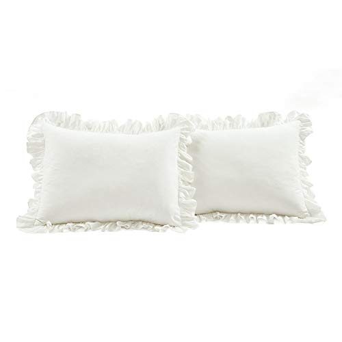 Image of Lush Decor Reyna Ruffle Cotton Duvet Cover Set 3 Piece Set California King, White - King Size Bedding Set - White Duvet King - Ruffled Bedding - Coquette Decor