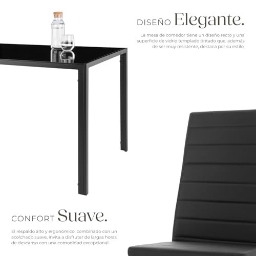 Miniatura 3 de Tectake 800551 Juego De Muebles, Set De 6x Sillas Mesa, Conjunto Mobiliario, Cocina Comedor Salón, Cuero Sintético Pvc, Nuevo Negro Negro