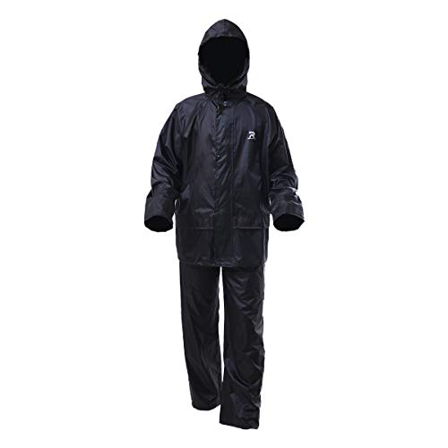 RainRider Rain Suit for Men Women Ultra-Lite Rain Gear Jacket with Pants 3-Piece Portable Ripstop(Black,Large)