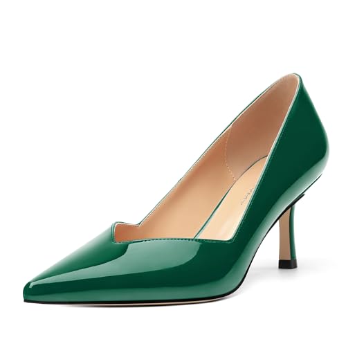 Image of Women Pointed Closed Toe 2.5 Inch Kitten Heel Slip On Pumps | Elegant Comfort Formal Dress Footwear, Versatile Ladies Shoes For Office Wedding Party Evening Daily Occasions