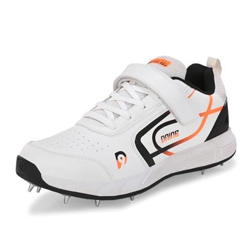 Image of DNINE Classic Men Bowling Spikes Cricket Shoes White /Orange & White /Blue