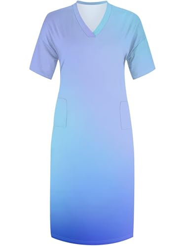Image of SUZONANA Women Casual T-Shirt Dress V Neck Short Sleeve Solid Color Oversize Dress with Front Two Pockets