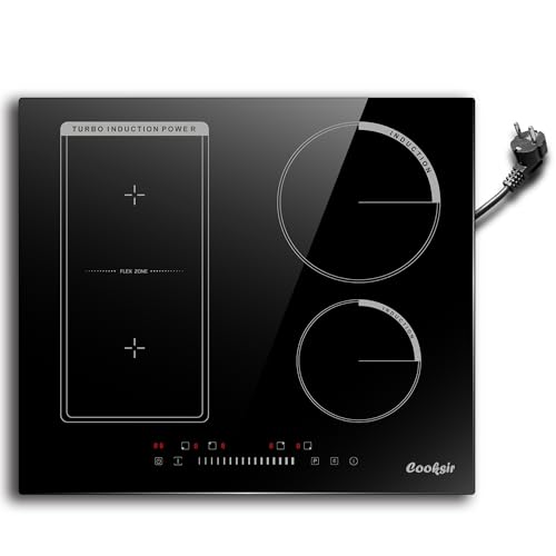 Cooksir Induktionskochfeld 4 Platten mit Stecker, Kochfeld Autark, Einbau 59cm, 3500W, Kombizone...