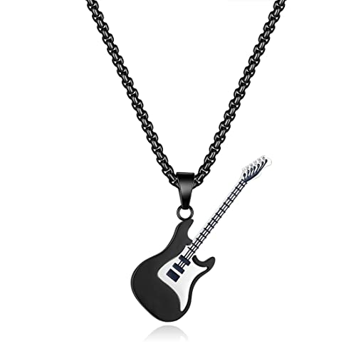 ARHZ Collier en acier inoxydable pour hommes avec pendentif [Guitare] - Avec boîte à bijoux - Idée cadeau pour hommes (A)