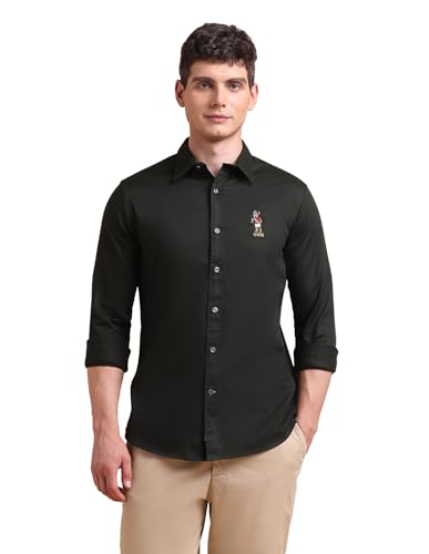 Image of U.S. POLO ASSN. Solid Tailored Fit Shirt for Men - 100% Cotton, Breathable & Comfortable, Full Sleeves Casual Shirt for Men