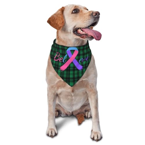 Cancer Believe Thyroid Cancer Teal Pink Blue Ribbon Dog Scarf Pet Bandana Cat Pet Bibs