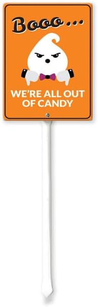 Letrero de Halloween para patio, decoración con texto en inglés "Boo All Out Of Candy", letreros decorativos para jardín, estacas de aluminio para