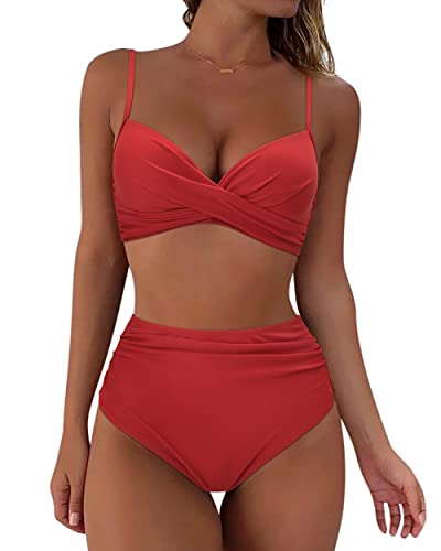 Image of RXRXCOCO High Waisted Bikini Set Push Up Bikini Top with Tummy Control Padded 2 Piece