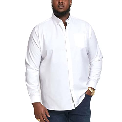 D555 Men's Plus Size Richard Basic Oxford Long Sleeve Shirt in White 4XL