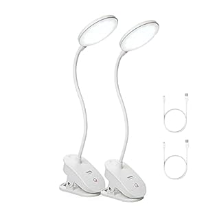 Miady 2pcs Lampe de Bureau à Pince Batterie Rechargeable 18 LED 3 Niveaux de Luminosité Flexible à 360° Lampe Lecture Clipsable Pour Étude et Travail
